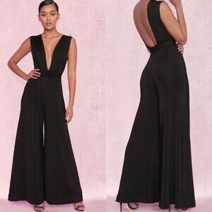 House of CB Black Plunging Jumpsuit